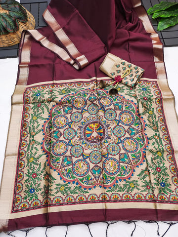 Wedding Special Saree  | Madhubani Hand Print Pallu  SA326-1968
