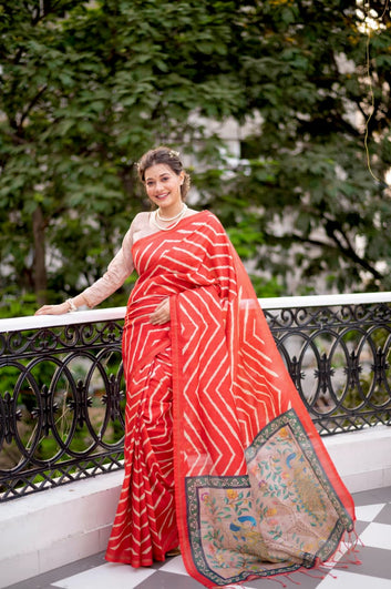 Wedding Special Saree  | Tussar Silk Leheriya Saree  SA326-1953