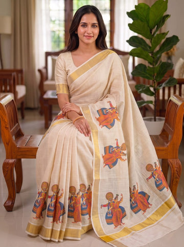 Onam Special Linen Saree | Elegant Traditional Saree for Festive Wear SA826-2037
