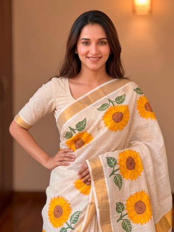 Onam Special Linen Saree SA826-2042