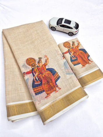 Onam Special Linen Saree | Elegant Traditional Saree for Festive Wear SA826-2037