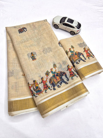 Onam Special Linen Saree | Elegant Traditional Saree for Festive Wear SA826-2040