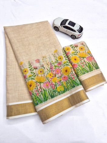 Onam Special Linen Saree | Elegant Traditional Saree for Festive Wear SA826-2038