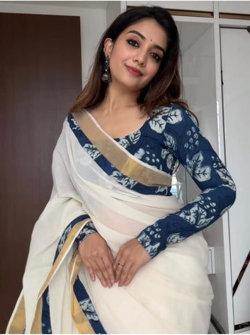 Onam Special Linen Saree | Elegant Traditional Saree for Festive Wear SA826-2029