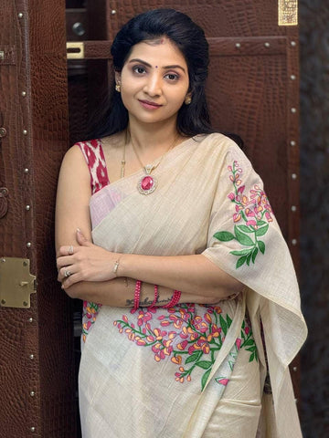 Onam Special Linen Saree | Elegant Traditional Saree for Festive Wear SA826-2032