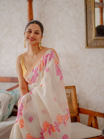 Onam Special Linen Saree | Elegant Traditional Saree for Festive Wear SA826-2031