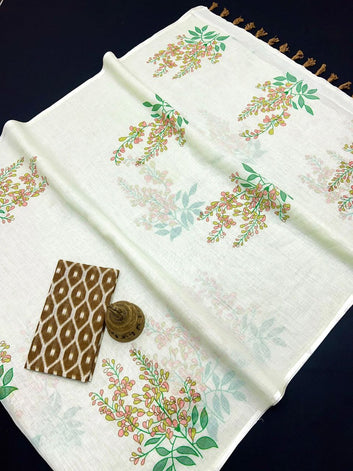 Onam Special Linen Saree | Elegant Traditional Saree for Festive Wear SA826-2036