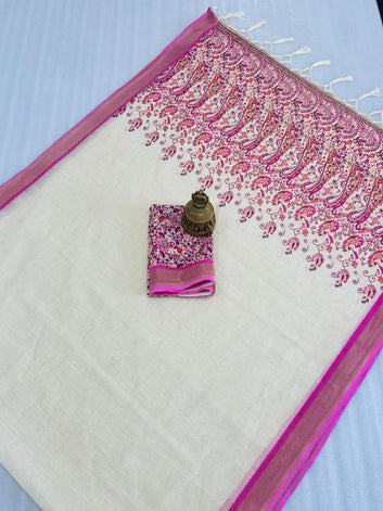 Onam Special Linen Saree | Elegant Traditional Saree for Festive Wear SA826-2034