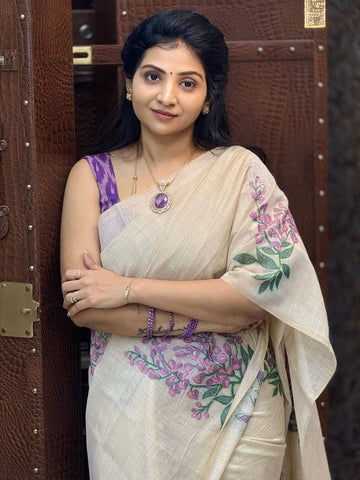 Onam Special Linen Saree | Elegant Traditional Saree for Festive Wear SA826-2033