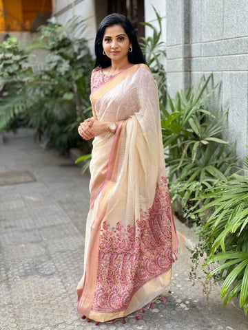 Onam Special Linen Saree | Elegant Traditional Saree for Festive Wear SA826-2034