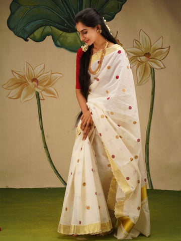 Onam Special Linen Saree | Elegant Traditional Saree for Festive Wear SA826-2028