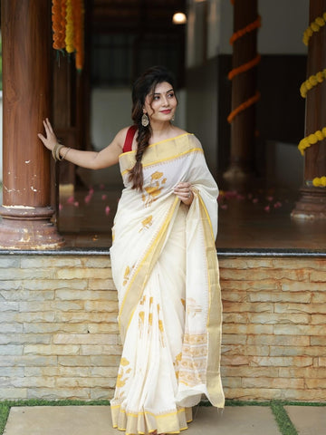 Onam Special Linen Saree | Elegant Traditional Saree for Festive Wear