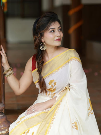 Onam Special Linen Saree | Elegant Traditional Saree for Festive Wear