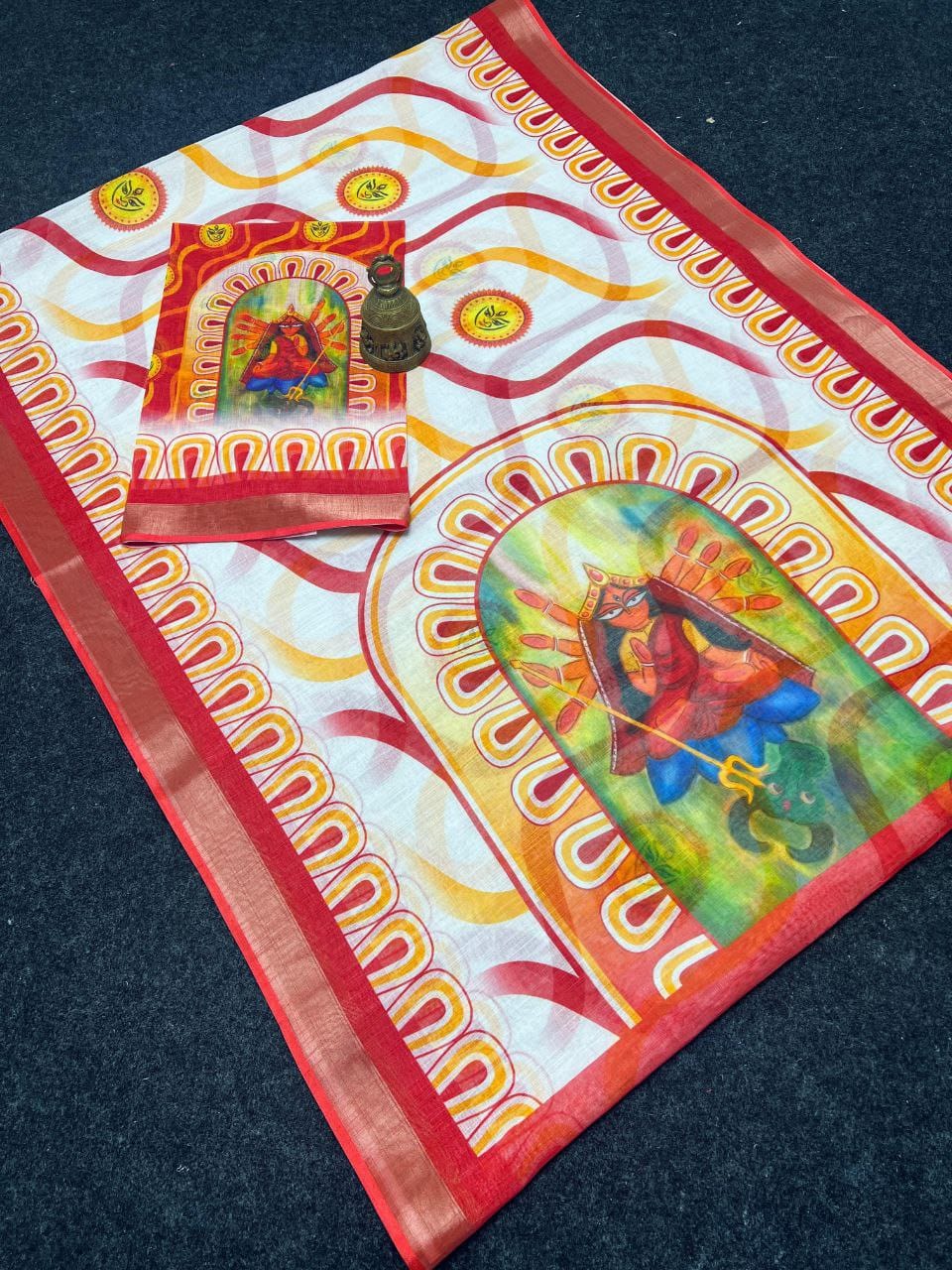 Red Devi – Durga Puja Special LinenSaree with Digital Print SA825-990