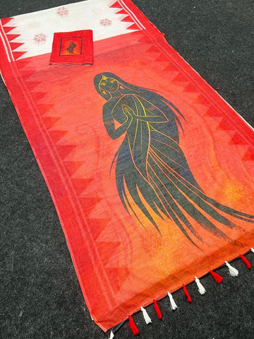 Red Devi – Durga Puja Special LinenSaree with Digital Print SA825-995