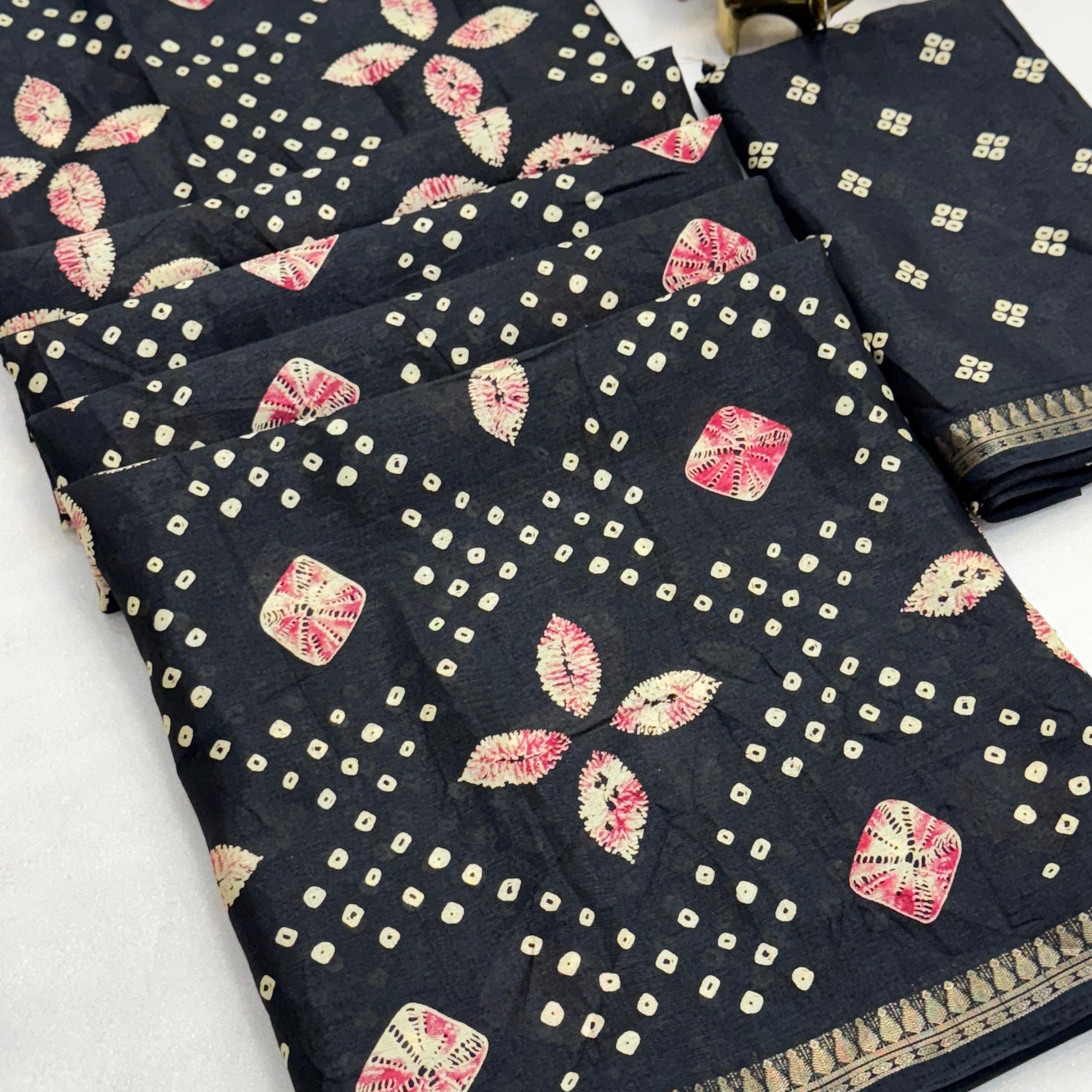 Tussar Silk Saree with Bandhani Print & Jacquard Border SA925-1258