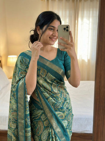 Beautiful Tasva Silk Saree with Ajrak Print SA1225-1642