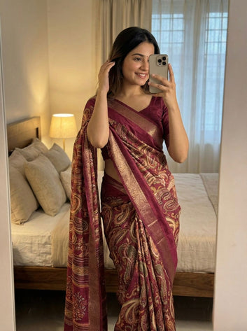 Beautiful Tasva Silk Saree with Ajrak Print SA1225-1646