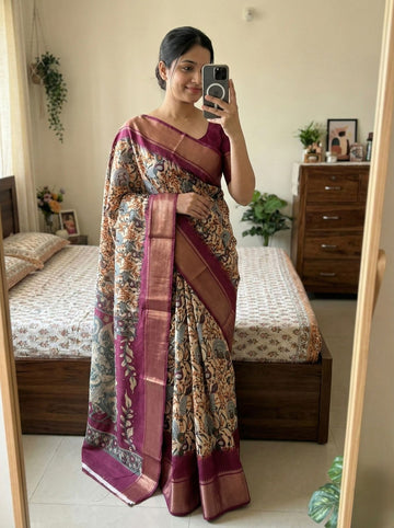Beautiful Dola Silk Kalamkari Print Saree SA1225-1683