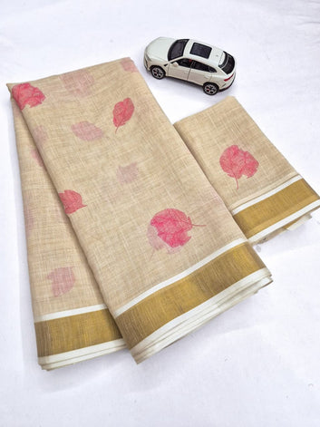 Onam Special Linen Saree | Elegant Traditional Saree for Festive Wear SA826-2041
