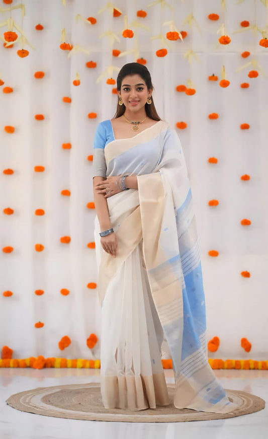 Kerala Style Onam Linen with Gold Jari 5×5 border SA825-925