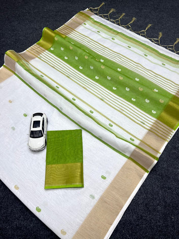Kerala Style Onam Linen with Gold Jari 5×5 border SA825-923