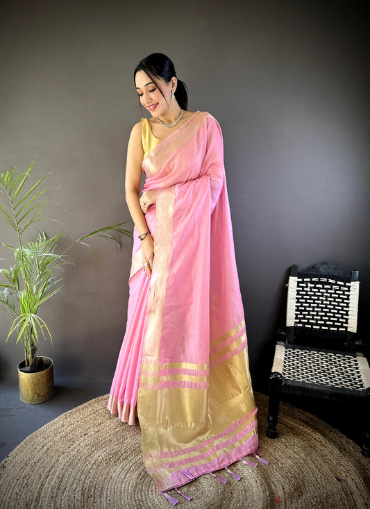Celebrate Onam – Elegant Cotton Saree with Zari Checks & Rich Lagadi Zari Pallu SA825-968