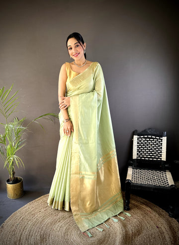 Celebrate Onam – Elegant Cotton Saree with Zari Checks & Rich Lagadi Zari Pallu SA825-970