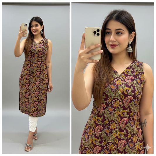 Sleeveless Cotton Printed Kurti – Regular & Office Wear | Sizes M-XXL SA925-1246