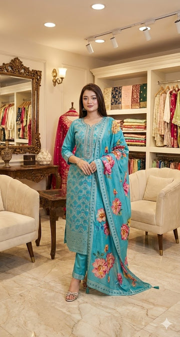 Premium Chanderi Kurti Pant Dupatta Set  || SA1225-1009