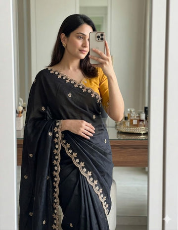 Trending Saree Look | Pure Chinon Saree  SA326-1873