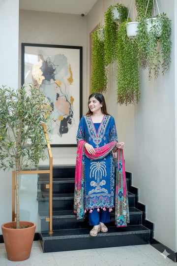 Premium Muslin Suit Set | Handwork Neck Kurti Pant Dupatta  || SA1225-1014