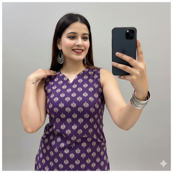 Sleeveless Cotton Printed Kurti – Regular & Office Wear | Sizes M-XXL SA925-1247
