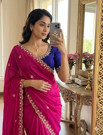 Trending Saree Look | Pure Chinon Saree  SA326-1874