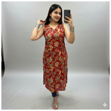 Sleeveless Cotton Printed Kurti – Regular & Office Wear | Sizes M-XXL SA925-1249