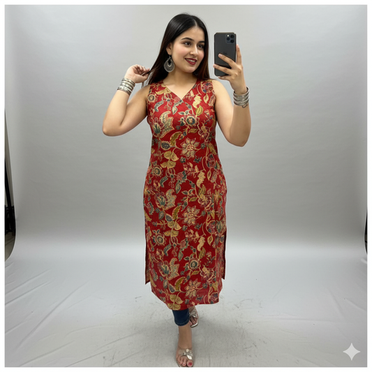 Sleeveless Cotton Printed Kurti – Regular & Office Wear | Sizes M-XXL SA925-1249