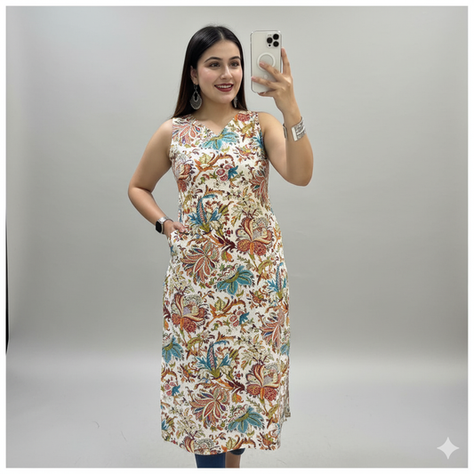 Sleeveless Cotton Printed Kurti – Regular & Office Wear | Sizes M-XXL SA925-1250