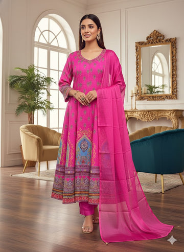 Premium Chinon Anarkali Kurti Pant Dupatta Set |  SA1225-1020