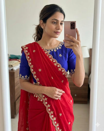 Trending Saree Look | Pure Chinon Saree  SA326-1876