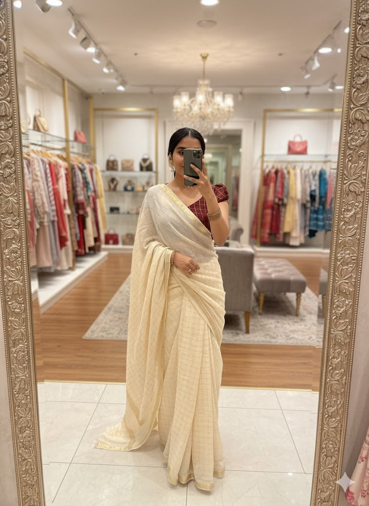 Pure Viscose Chinon Saree with Contrast Viscose Blouse SA1025-1327