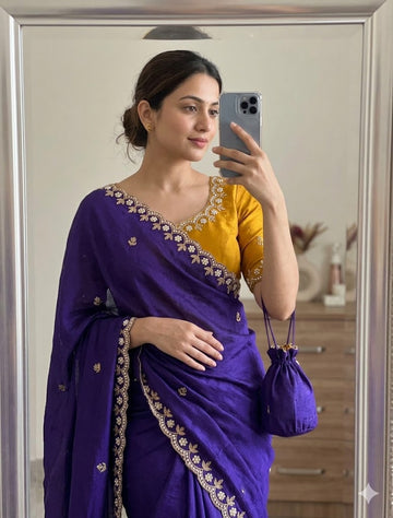 Trending Saree Look | Pure Chinon Saree  SA326-1877