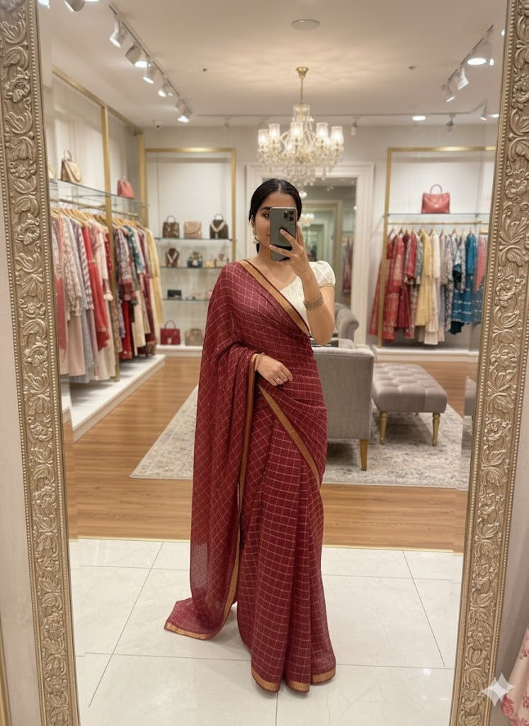 Pure Viscose Chinon Saree with Contrast Viscose Blouse SA1025-1328