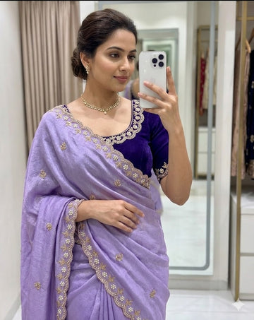 Trending Saree Look | Pure Chinon Saree  SA326-1875