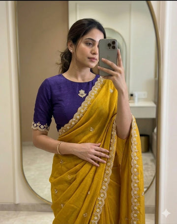 Trending Saree Look | Pure Chinon Saree  SA326-1878