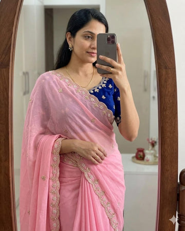 Trending Saree Look | Pure Chinon Saree  SA326-1879