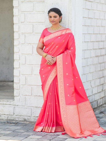 Modern Look Banarasi Silk Saree with AllOver Zari Butti Weaves with Gorgeous Pallu