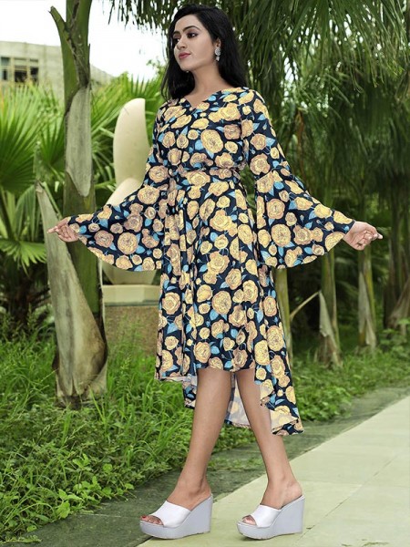 New Designer Multi Color Slub Cotton Digital Printed Dress 