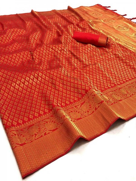 Traditional Indian Kanjivaram Pure Soft Silk Two Tone Saree