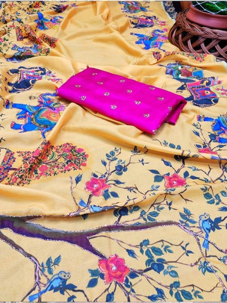 Premium Pure Soft Silk handwork Saree with all Side Sequence work