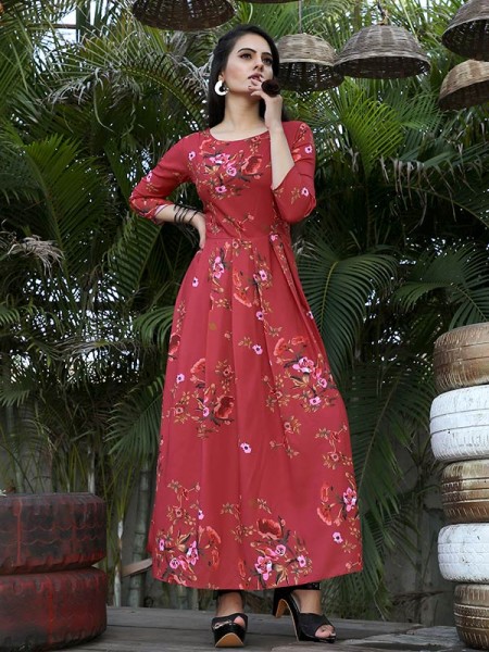 New Designer Red Color Heavy Georgette Digital Printed Dress 